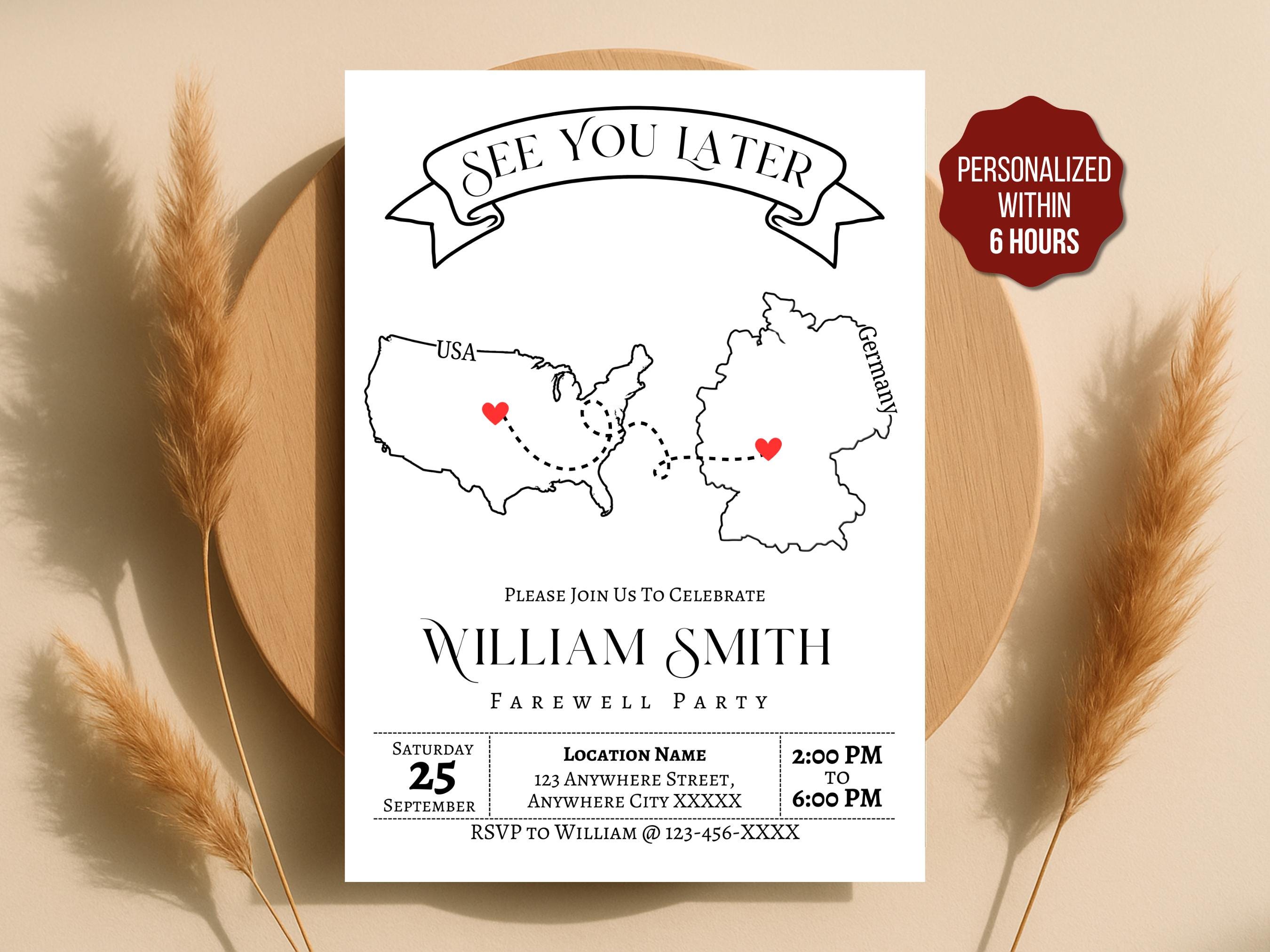 Map Party Invite Custom Map Farewell Party Invitation | Personalized Invitation ...
