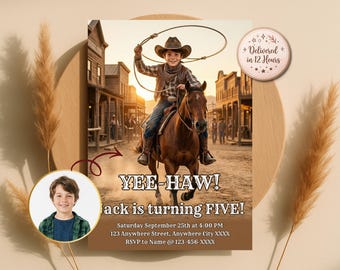 Custom Cowboy Horse Riding Birthday Invitation, Western Lasso Party Invite (Digital Download)