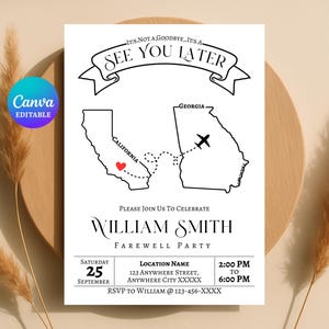 Farewell Invitation, Editable Template, Personalized Map Theme DIY Party Invite Card, Printable, Digital