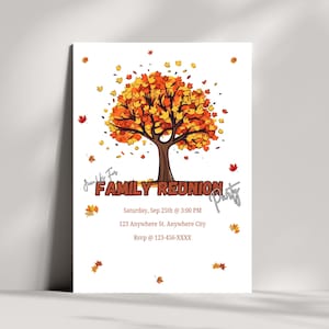 Editable Family Reunion Celebration Party Invitation Card Template: Gathering, Meet-Up, Homecoming, Get-Together, Tree, Printable