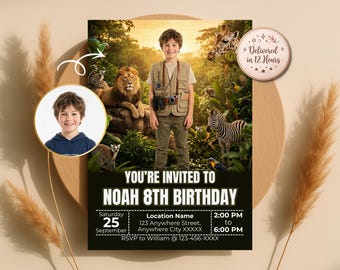 Turn Your Child into Safari Explorer Invitation, Jungle Birthday Invite, Wild One Party, Digital