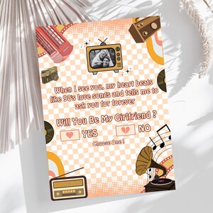 Retro theme Girlfriend Proposal Invitation Card Template | Will You Be My Girlfriend love Card | Romantic Proposal Card | Editable Card