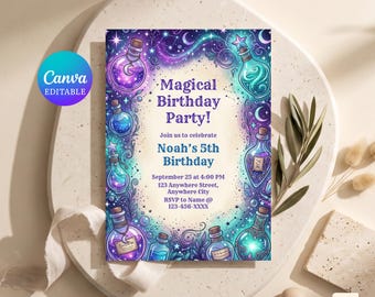 Magical Potion Birthday Invitation Template, Editable Wizard Party Invite, Science Magic, Witches Invite, Digital