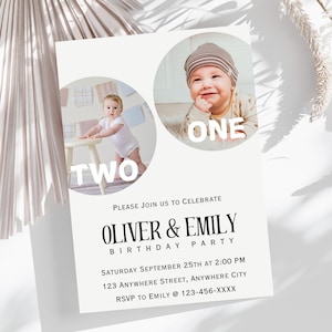 de Carte d'invitation de fête d'anniversaire photo combinée | Invitation commune de fête d'anniversaire | Modèles d'anniversaire | Modifiable Imprimable