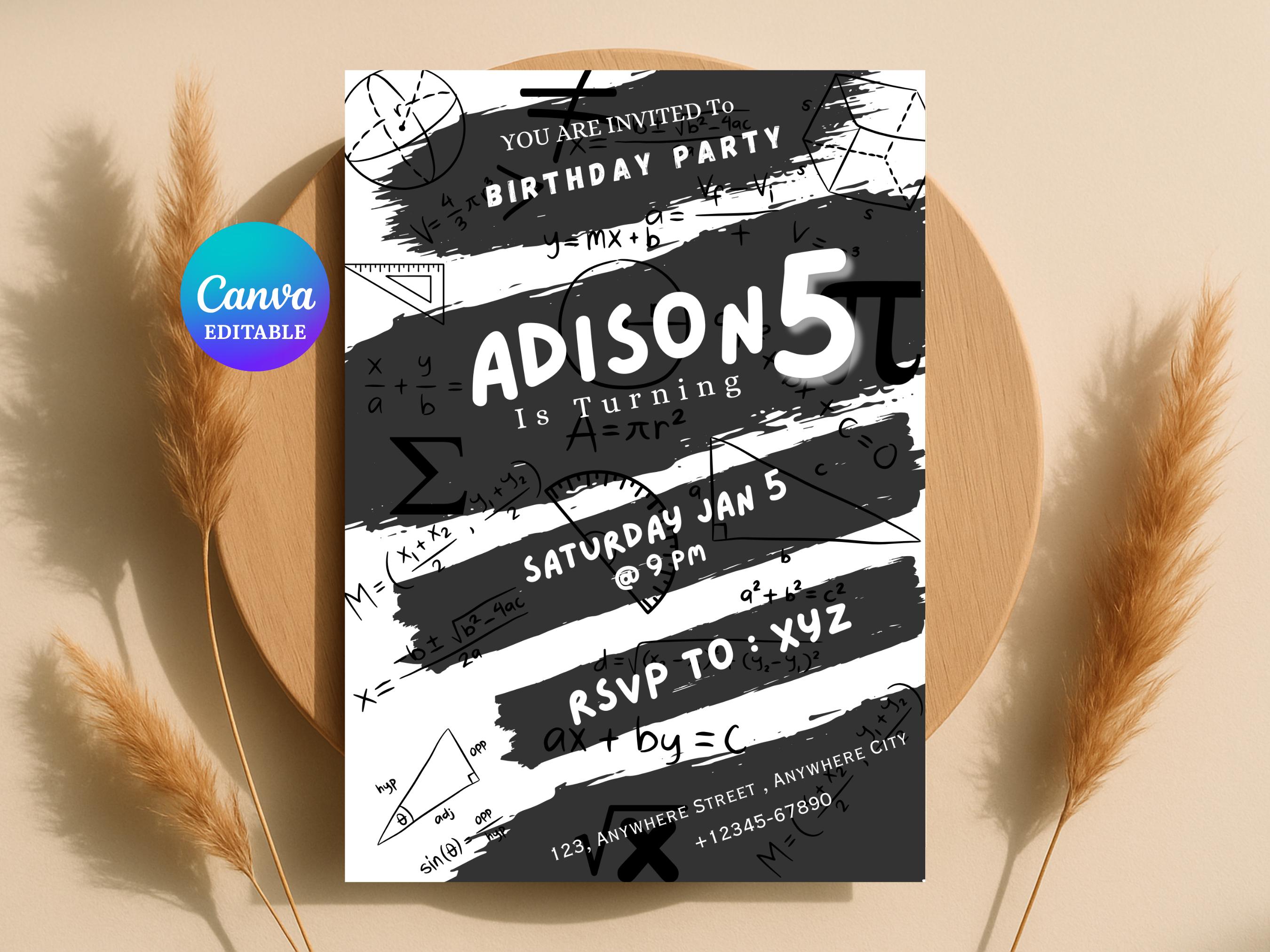 Mathematic Invitation Editable Scientist Birthday Invitation Template: Minimalist Math Party ...