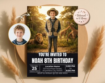 Turn Your Child into Safari Explorer Invitation, Jungle Birthday Invite, Wild One Party, Digital