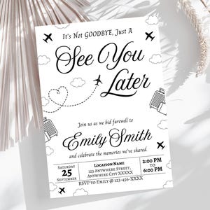 à plus tard pour une fête d'adieu | Invitation d'adieu | carte d'adieu | Invitation déménagement | Carte imprimable modifiable