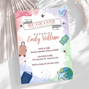 Travel Theme Farewell Party Invitation Template (Editable)