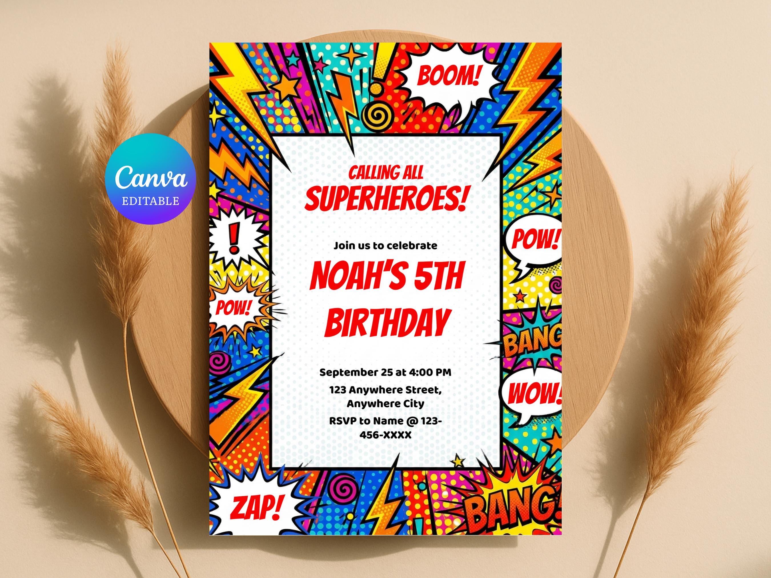 Superhero Comic Birthday Invitation, Editable Retro Comic Book Party ...