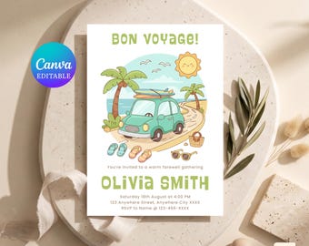 Bon Voyage Farewell Invitation | Going Away Party Invite | Travel Goodbye Party | Editable Canva Template