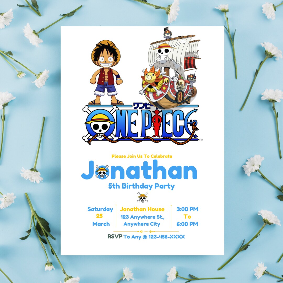 One Piece Luffy Birthday Invitation, One Piece Anime Birthday