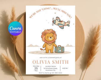 Invitación a fiesta de despedida con temática de leones, invitación editable para fiesta de despedida (descarga instantánea)