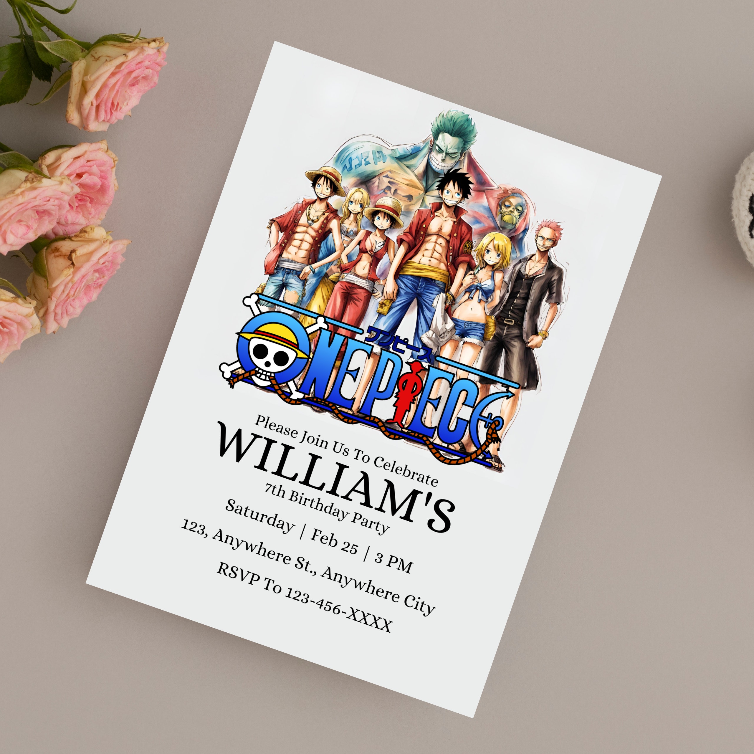 One Piece Anime Birthday Invitation, One Piece Birthday Invitation