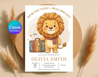 Invitación a fiesta de despedida con temática de leones, invitación editable para fiesta de despedida (descarga instantánea)