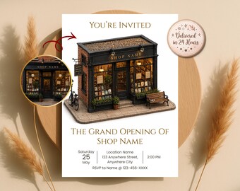 Custom 3D Isometric Storefront Invitation, Miniature 3D Shop Sketch from Photo, Launch Invite, Digital