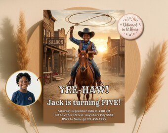Custom Cowboy Horse Riding Birthday Invitation, Western Lasso Party Invite (Digital Download)