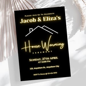 Neon Housewarming Party Einladungskarten Vorlagen | Neues Haus Adresse Ankündigung Party Einladung | Bearbeitbare druckbare Einladung