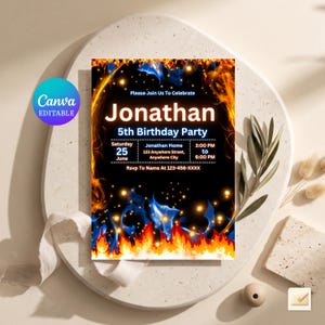 Fire Birthday Invitation, Editable Template, Hot Flame Theme DIY Party Invite Card, Printable, Digital