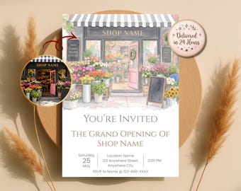 Invitación personalizada para la gran inauguración de una tienda, ilustración comercial en acuarela a partir de una foto, invitación para fiesta de lanzamiento, digital.