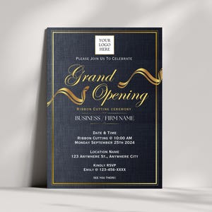 Modelo de convite para festa de cerimônia de abertura de evento especial corporativo com logotipo editável | Convite para festa de lançamento de grande inauguração