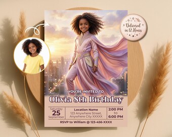 Turn Your Kid into Superhero, Custom Birthday Invitation Girl, Superpower Party, Personalized Digital Invite