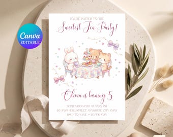 Teddy Bear Tea Party Invitation, Garden Birthday (Digital Download)