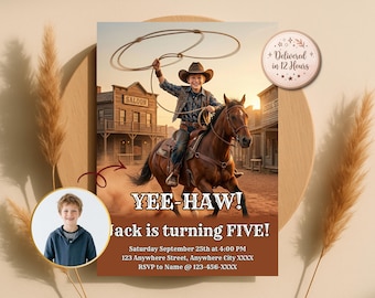 Custom Cowboy Horse Riding Birthday Invitation, Western Lasso Party Invite (Digital Download)