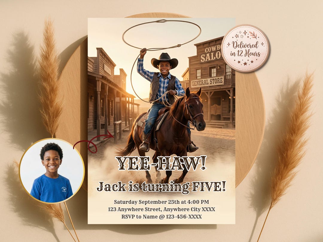 Bull Rider Invitation Custom Cowboy Horse Riding Birthday Invitation, Western Lasso Party ...