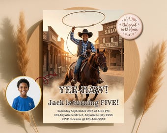 Custom Cowboy Horse Riding Birthday Invitation, Western Lasso Party Invite (Digital Download)