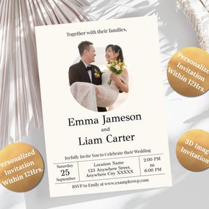 Personalisierte individuelle 3D-Foto Hochzeit Einladungskarte Vorlage | Bearbeitbare druckbare Hochzeitseinladung | Minimalistische Moderne einladen