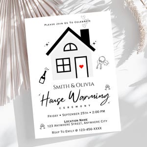 Uitnodiging kaartsjabloon housewarmingfeest | Nieuwe uitnodigingskaart voor huisadres | Uitnodiging voor feestje huisaankondiging | Bewerkbare afdrukbare uitnodiging
