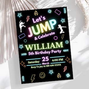 Neon Jump Birthday Party Invitation: Editable Template (Digital)