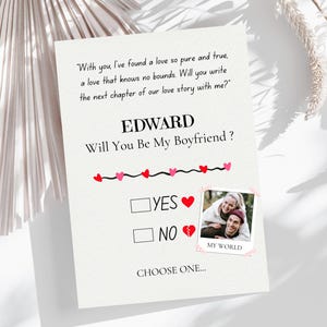 Plantilla de tarjeta de propuesta de novio / Tarjeta de ¿Quieres ser mi novio? / Tarjeta de propuesta con foto Tarjeta romántica / Tarjeta de propuesta editable e imprimible