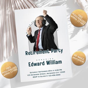 Personalisierte 3D Foto Ruhestand Party Einladung Kartenvorlage Angepasst Foto Ruhestand Party Einladen Karte Made To Order Einladungskarte