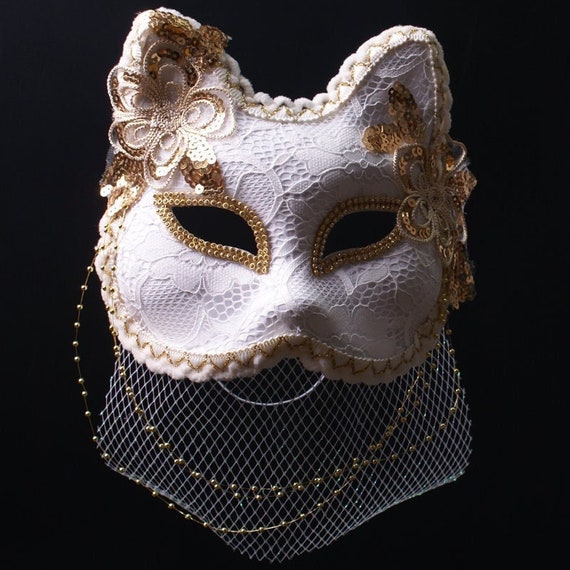 White Flower Fox Masquerade Mask With Veil White Fox Prom - Etsy UK