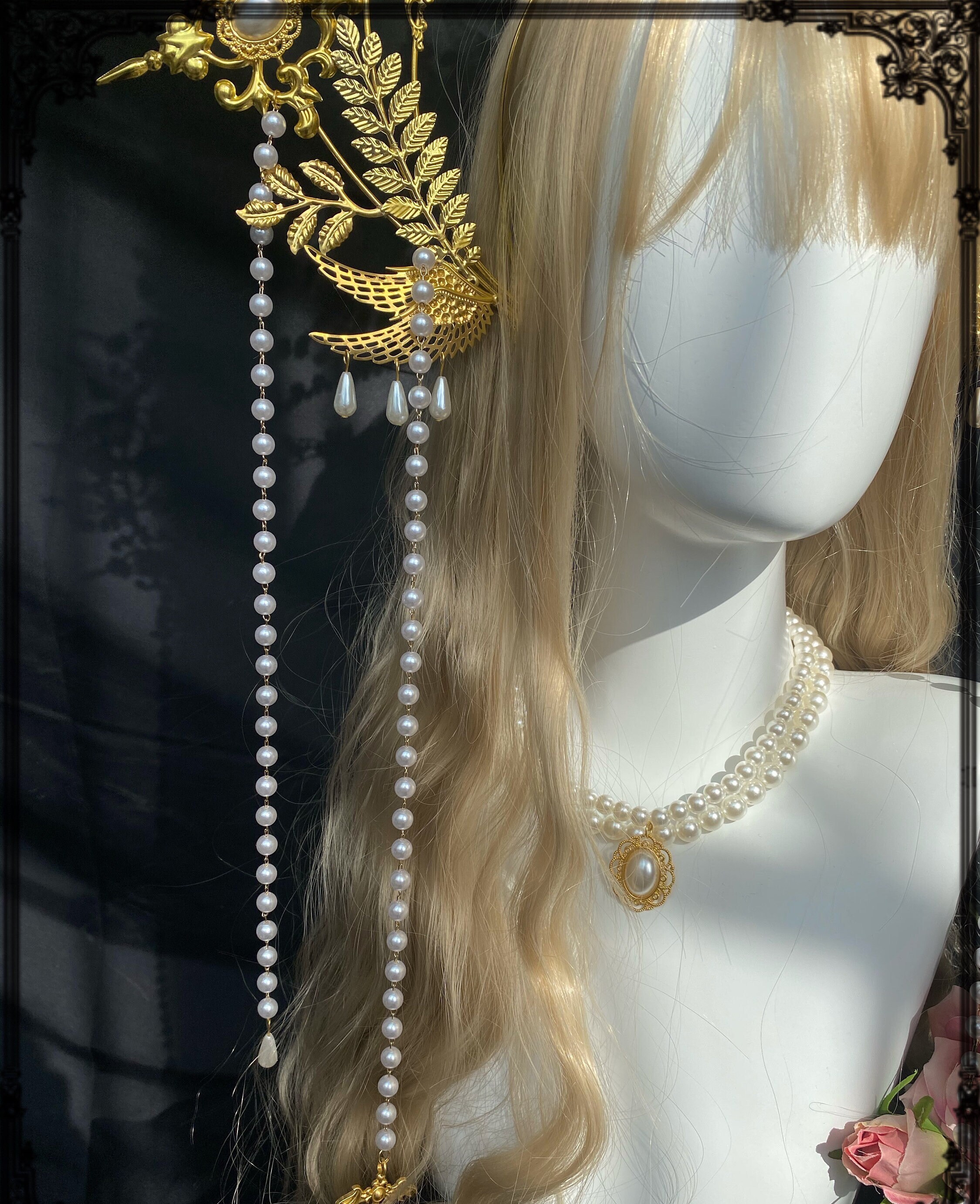 Golden Pearls Leaf Halo Crown Gold Leaf Halo Headpiece Etsy UK