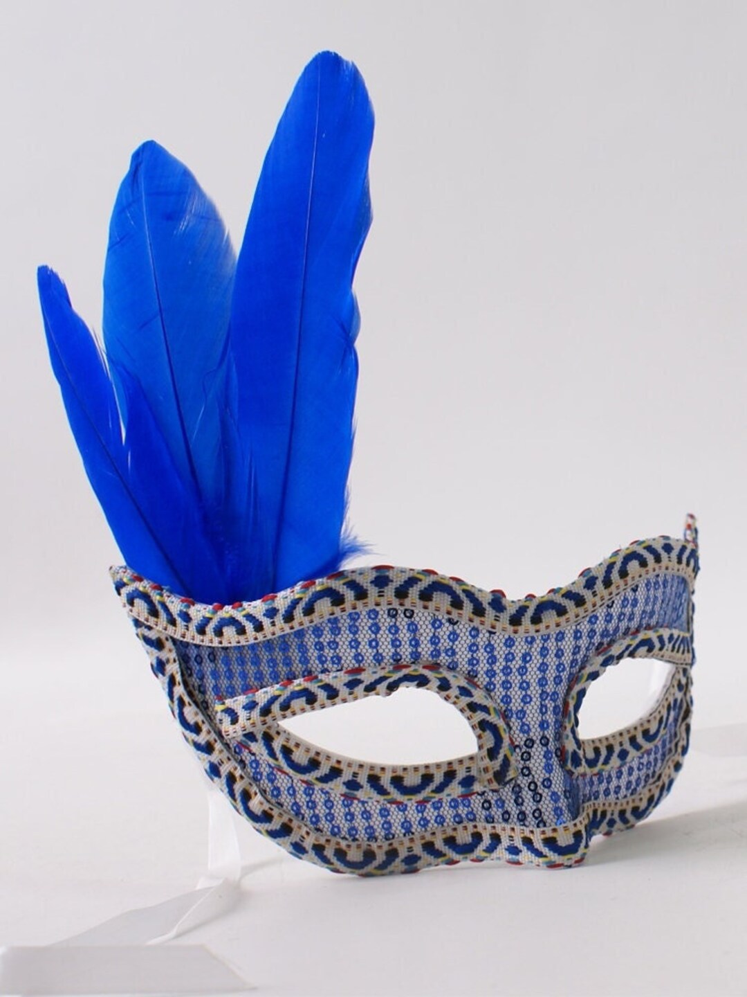 Blue Feather Masquerade Mask Blue Halloween Mask Blue Etsy