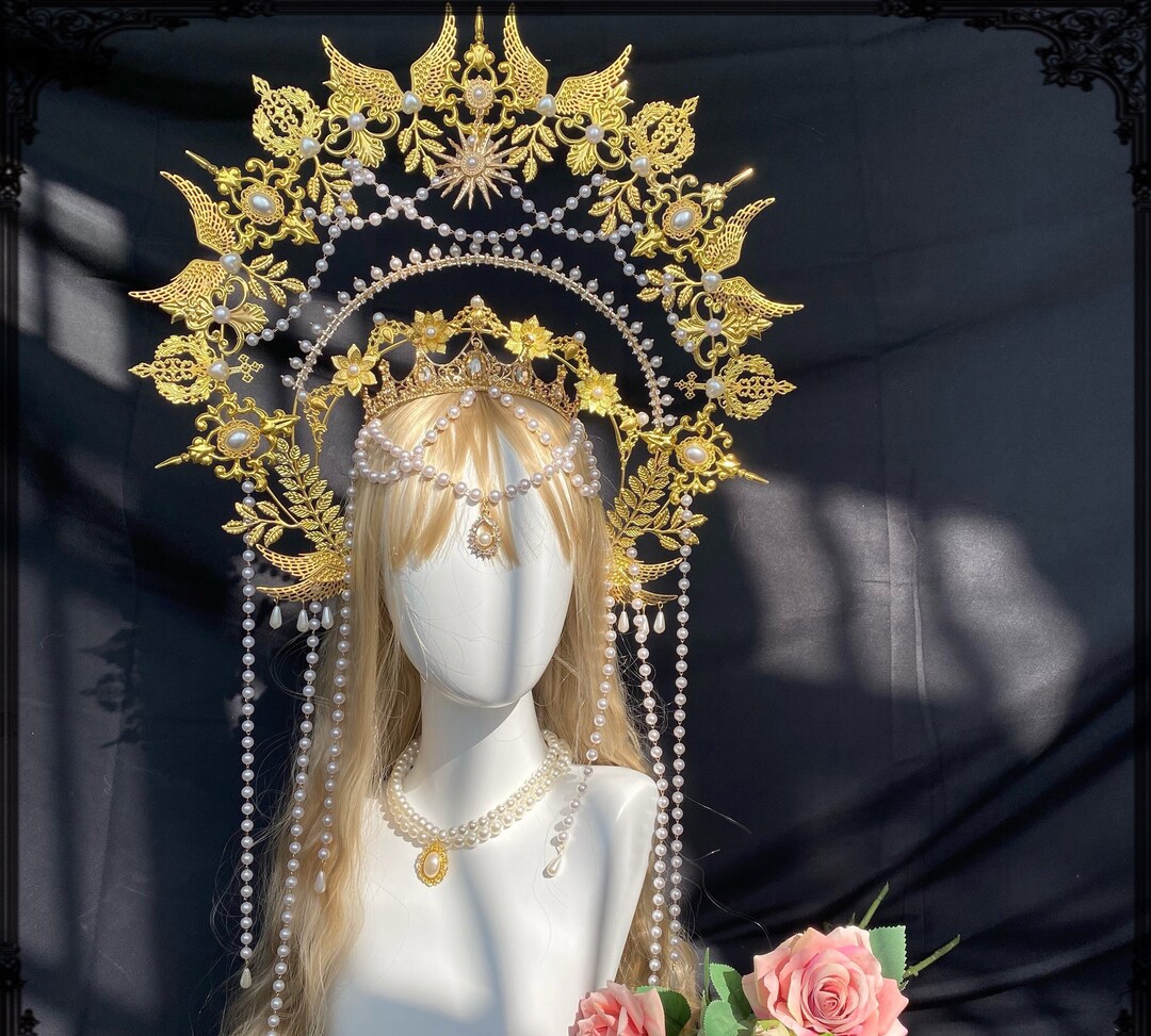 Golden Pearls Leaf Halo Crown Gold Leaf Halo Headpiece Gold Lolita