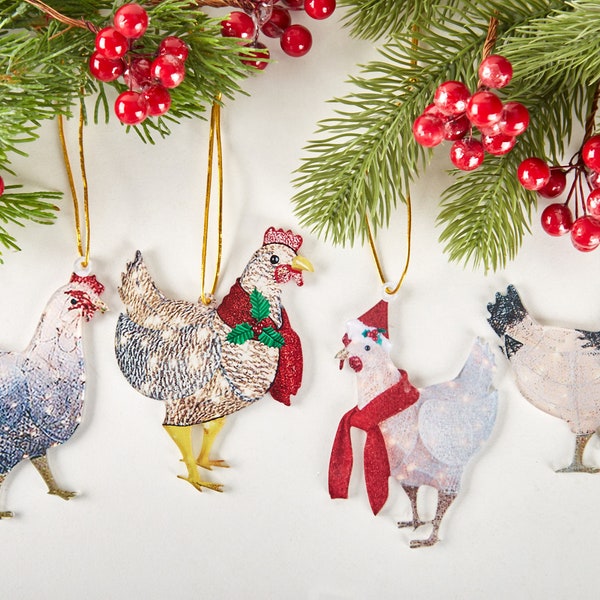 Christmas Chicken Ornament, Funny Chick Decoration, Outdoor Christmas Tree Hanging Hen Ornament,Easy to Hang,Perfect for Christmas Gift