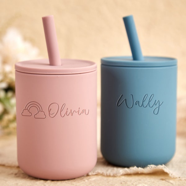 Custom Name Silicone Sippy Cup with Straw for Baby 6+ Months,Personalized Engraved Toddler Training Cup Baby Gifts Baby Shower Gift