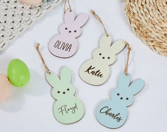Personalized Easter Basket Tag Easter Basket Baby Shower Name Tag Peep Bunny Engraved Personalized Custom Wood Tag Monogram