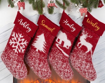 Embroidered Christmas Stocking Personalized Christmas Stockings Knitted Stockings Family Stockings Monogram Stockings Holiday Decor Gifts