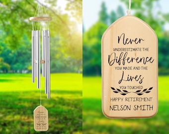 Retirement Wind Chime Personalized Wind Chimes Retirement Gift Ideas Gift for Retirement Never Underestimate the Difference You Made