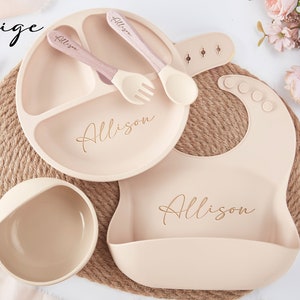 Personalisierte Silikon-Weaning-Set, Cartoon-Weaning-Set für Kleinkind-Baby-Kinder, Fütterungsset mit Name, umweltfreundlich, Baby-Teller, Babypartygeschenk Bild 7