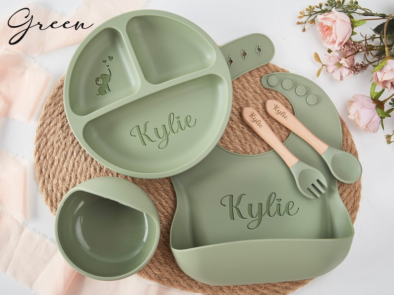 Personalized Silicone Weaning Set,Cartoon Weaning Set for Toddler Baby Kids,Feeding Set with Name,Eco-Friendly,Baby Plate,Baby Shower Gift zdjęcie 1