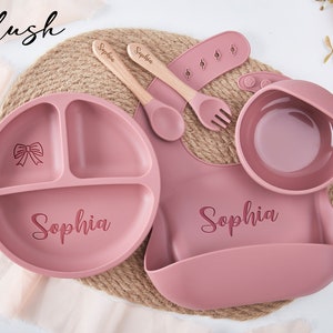 Personalized Silicone Weaning Set,Cartoon Weaning Set for Toddler Baby Kids,Feeding Set with Name,Eco-Friendly,Baby Plate,Baby Shower Gift image 4