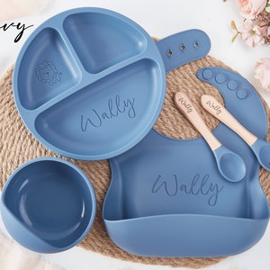 Set per lo svezzamento in silicone personalizzato,Set per lo svezzamento dei cartoni animati per bambini piccoli,Set per l'alimentazione con nome,Eco-Friendly,Piatto per neonati,Regalo per baby shower immagine 5