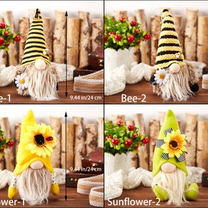 Bumble Bee Gnome Peluche Gnomo di girasole Mr e Mrs Honeybee Spring Gnomes Plushie Ornamenti World Bee Day Figurine Decor Spring Gnome immagine 7