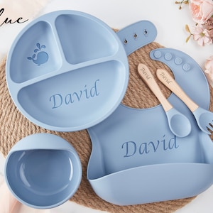 Toddler Name Silicone Weaning Set,5PC Baby Feeding Set,Engraved Silicone Weaning Kit,Personalized Baby Plate Baby Gift,Baby shower Gift