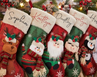 Personalized Christmas Stockings Family Stocking for Holiday Decoration Custom 3D Stockings Monogrammed Name Christmas Gift for Family